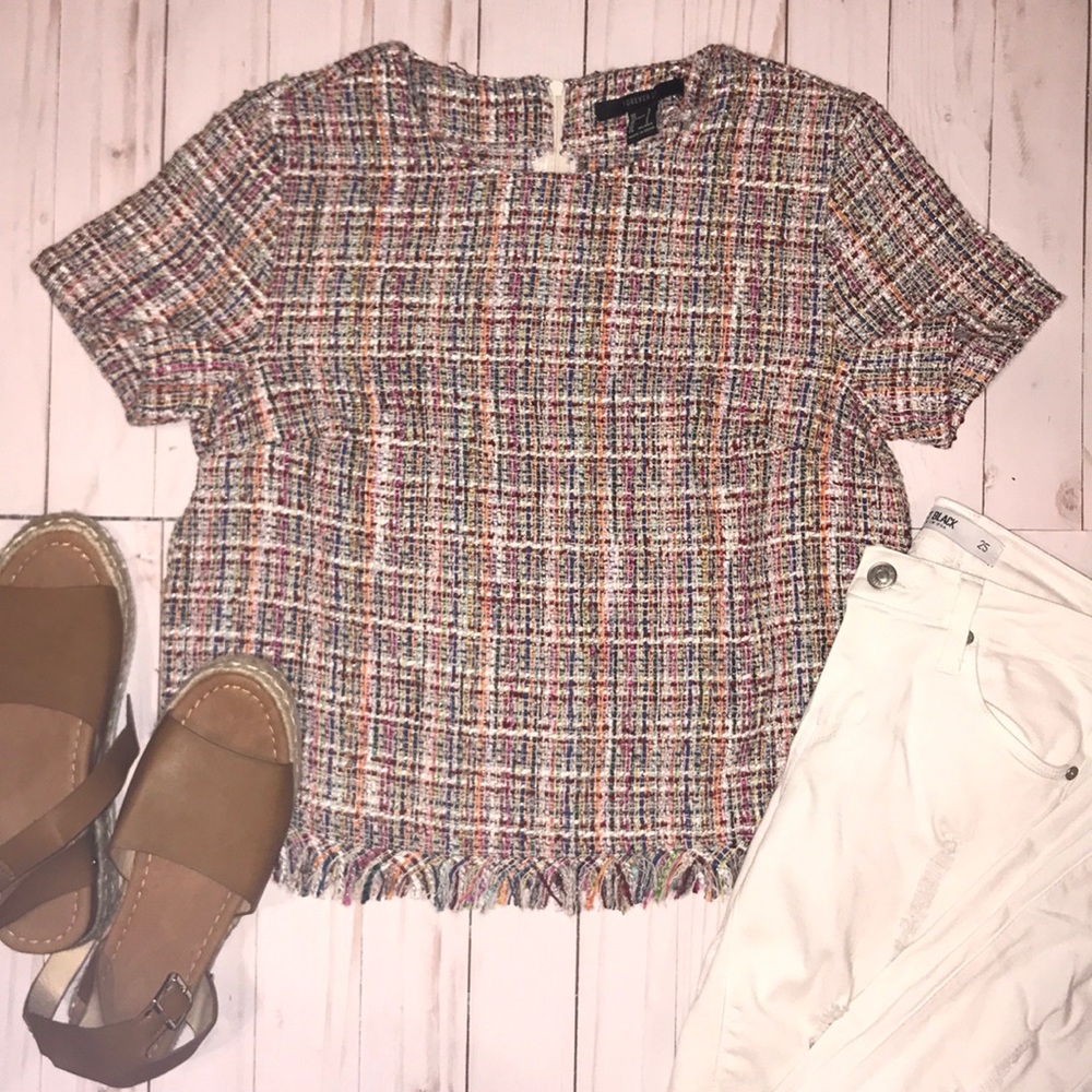Forever 21 Multicolored Knit Short-Sleeved Sweater